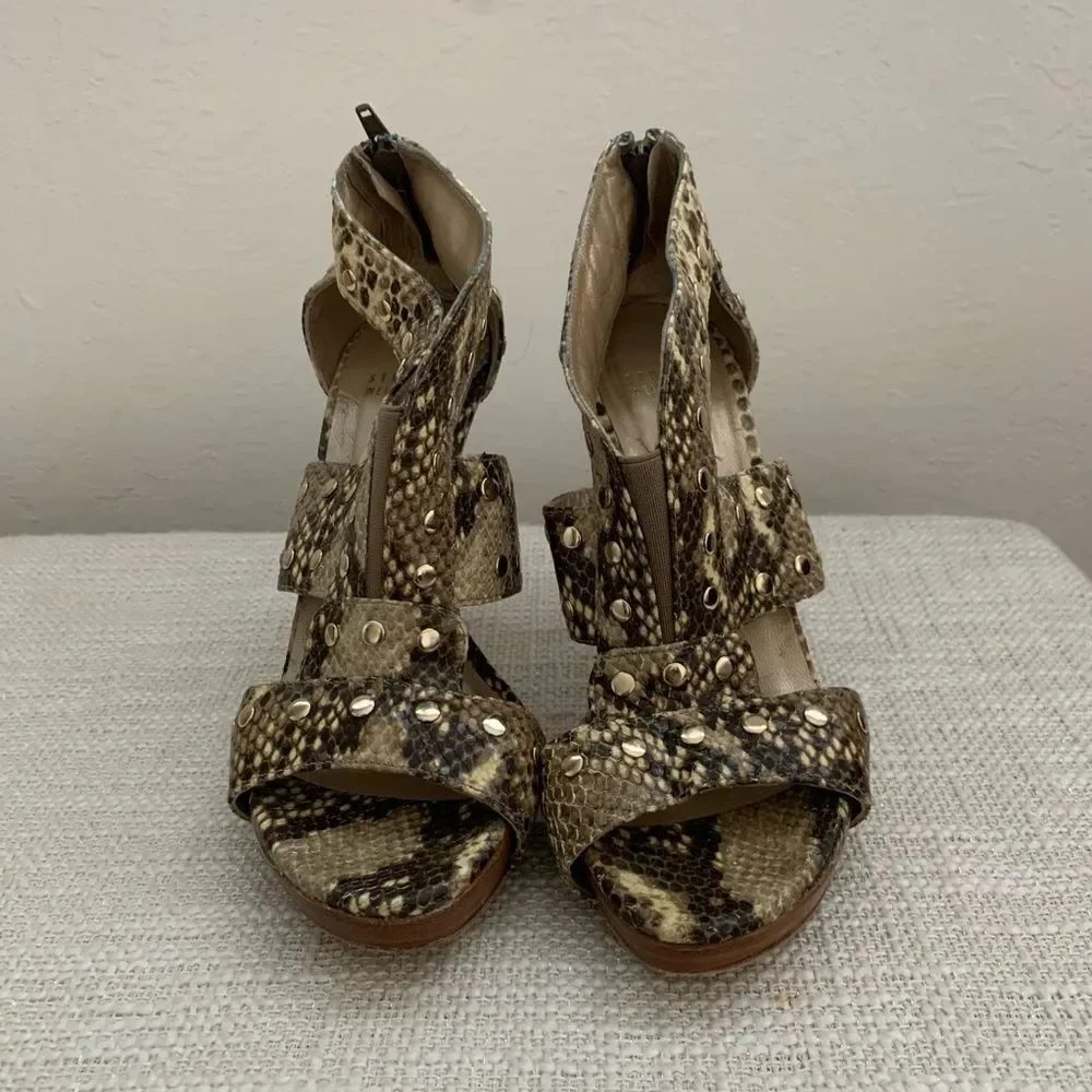 Stuart Weitzman Women’s Snake AirForce Open toe Leather Heels Size 8